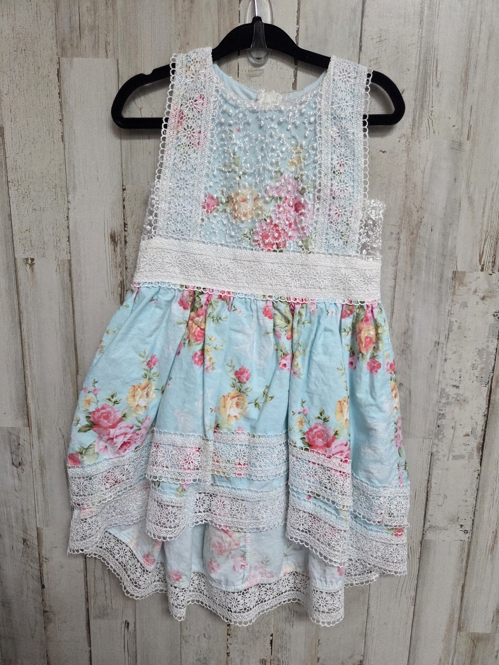 💝 Girls 6-12M Light Blue Floral Lace Trim Dress